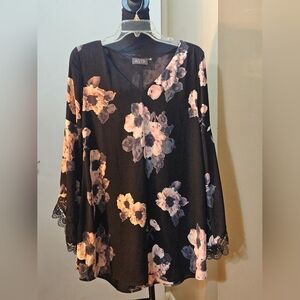 ASTR Black Floral Print Bell Sleeve Dress Size Small